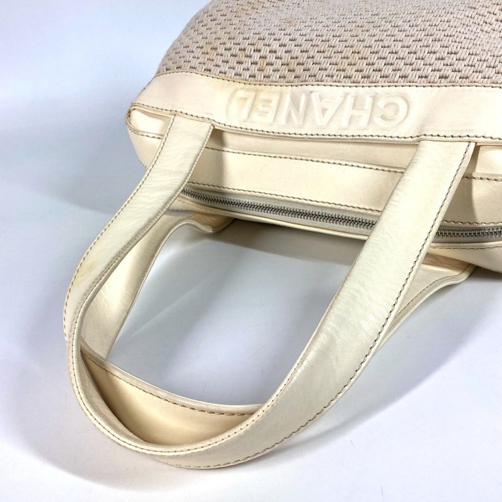 CHANEL Logo Shoulder Bag Leather Canvas Women's Ivory - Picture 8 of 16